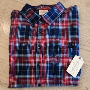 St. John's Bay Red and Blue Plaid Button Down Shirt Women's Size 0X NEW